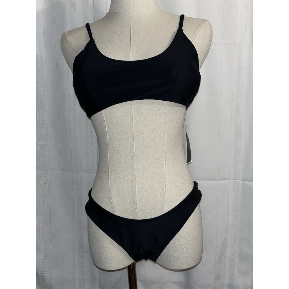 SherryDC Scoop Neck Padded Brazilian Thong Bikini Swimsuit,Black L